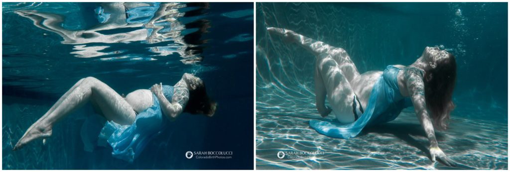 Boulder, Colorado Underwater maternity photography, Outdoor pool