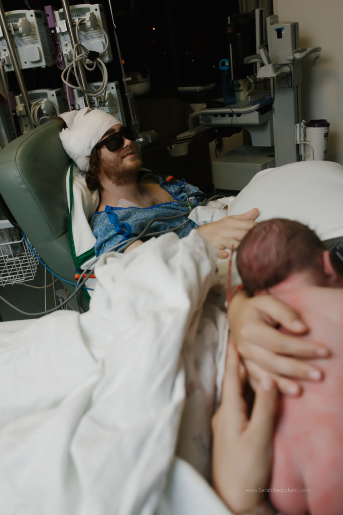 Boulder-Colorado-Birth-Photography-Dad-Looking-At-Baby