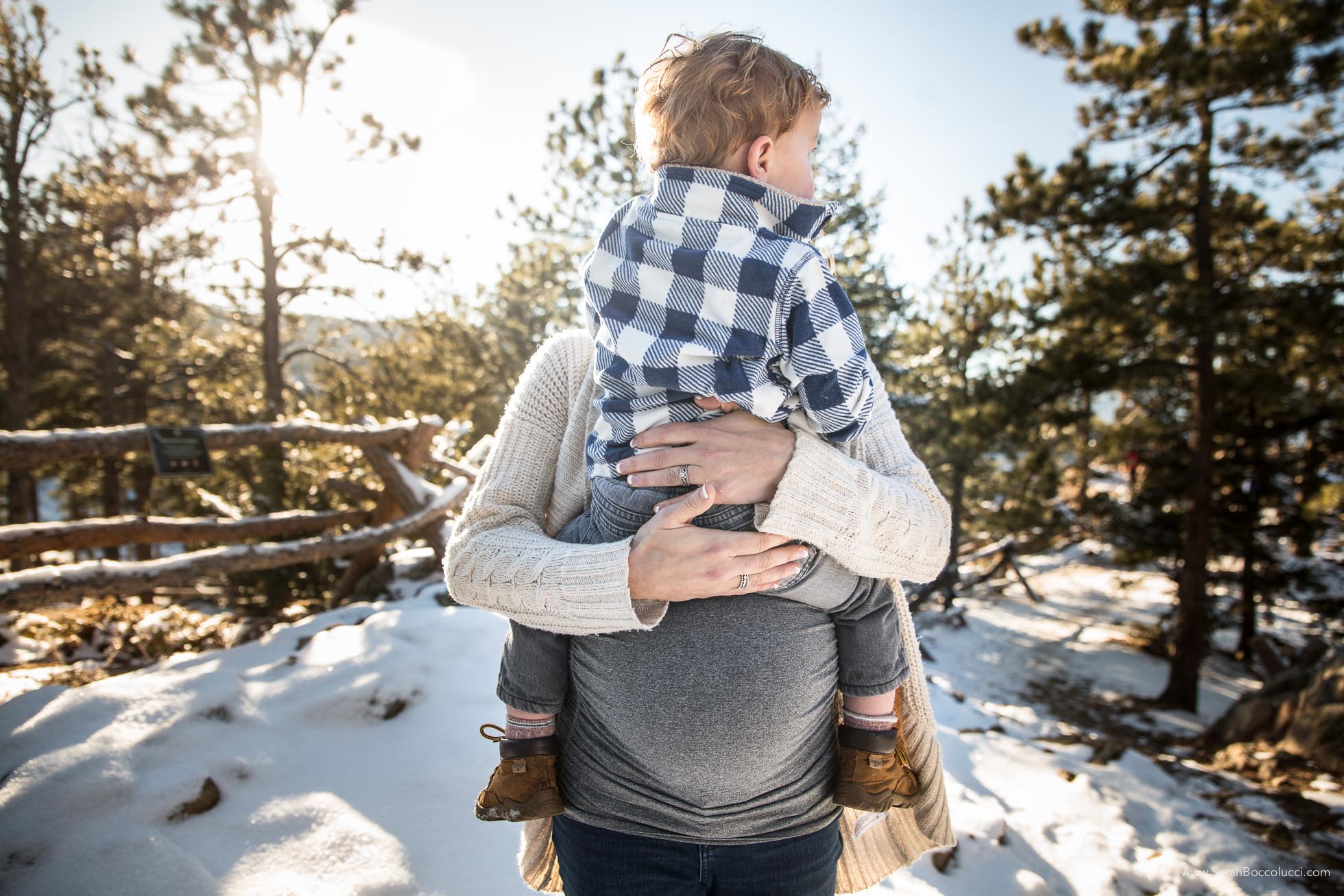 Northern Colorado Mountain maternity photos, mom holding son